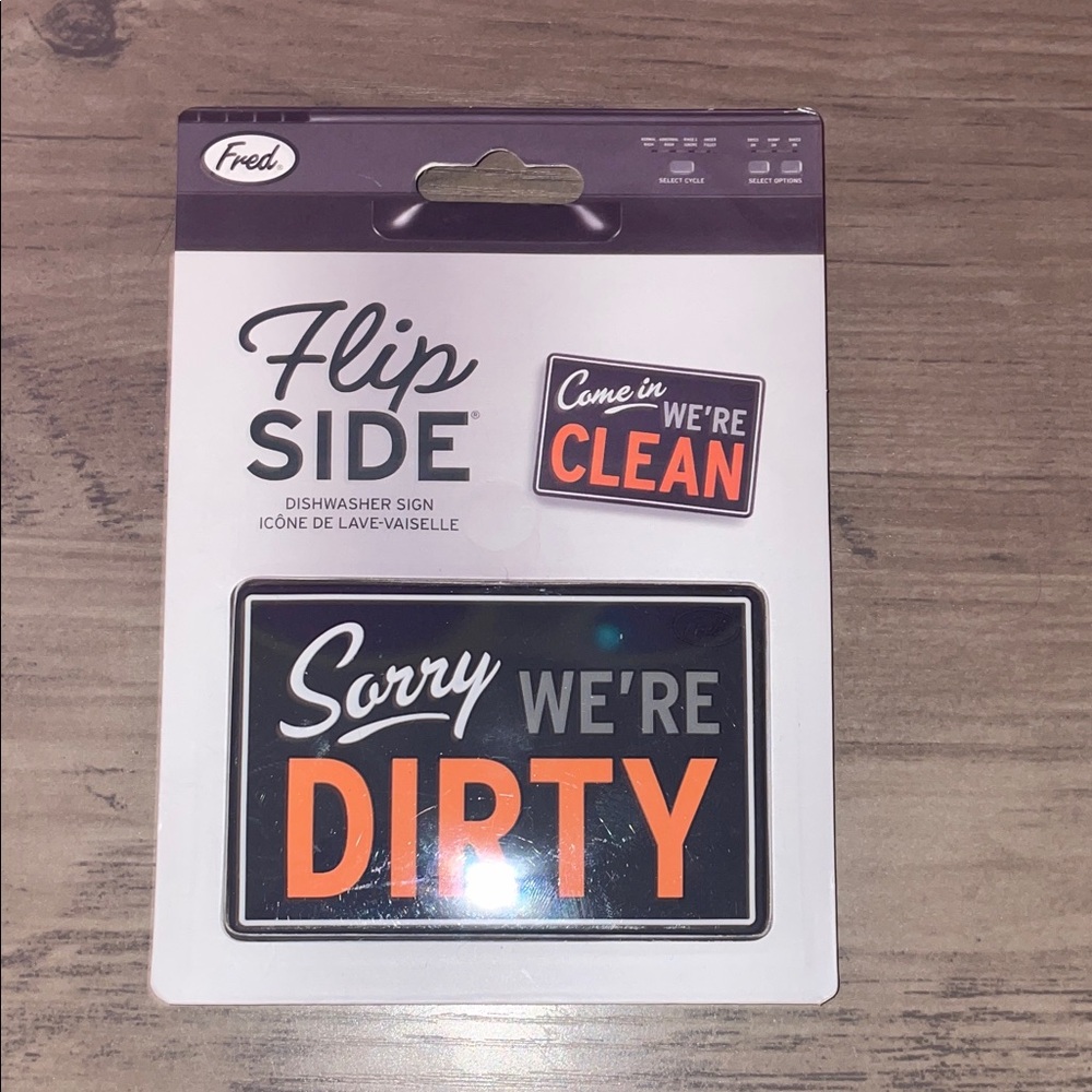 Fred Flip Side Clean Dirty Dishwasher Sign Black Orange NWT